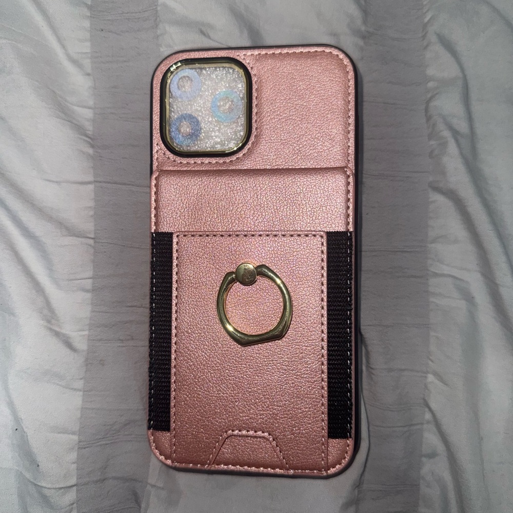 Rose Gold Phone Wallet Case with Ring Grip